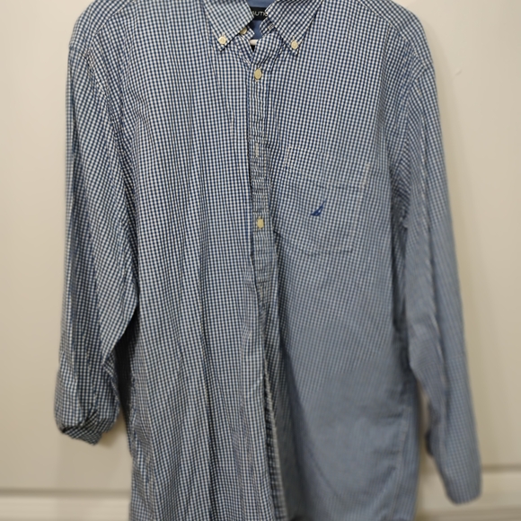 Nautica Blue and White Checkered Dress Shirt - Picture 1 of 5